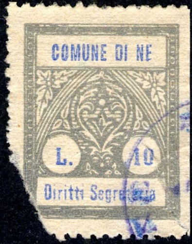 Marca da Bollo del Comune di NE´ su Carta Bianca di dimensioni 21,5 x 27 mm