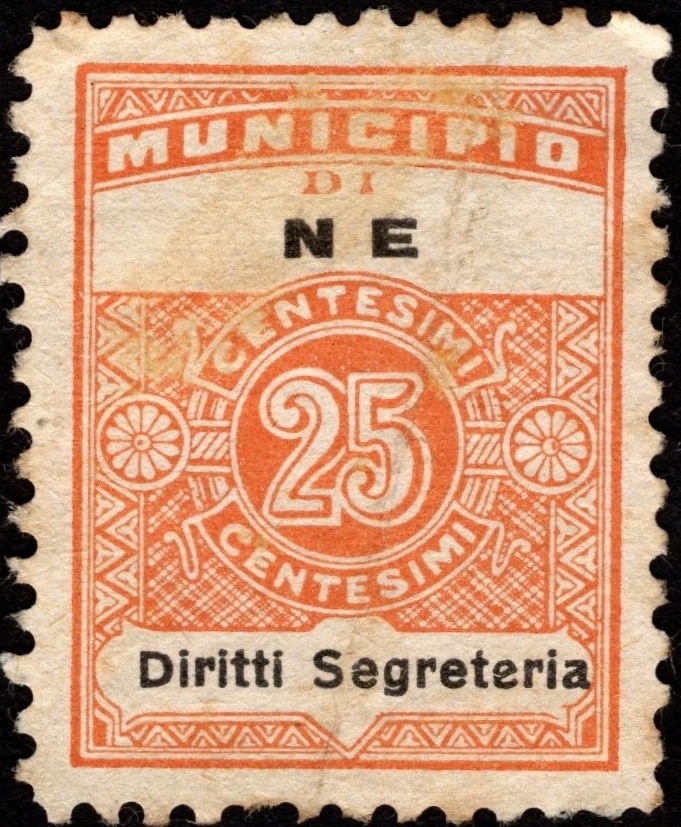 Marca da Bollo del Comune di NE´ su Carta Bianca di dimensioni 21,5 x 27 mm
