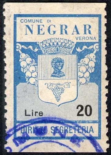 Marca da Bollo del Comune di NEGRAR su Carta Bianca Sottile di dimensioni 20 x 28,5 mm