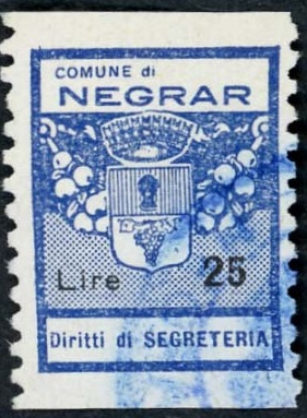 Marca da Bollo del Comune di NEGRAR su Carta Bianca Sottile di dimensioni 16 x 21 mm