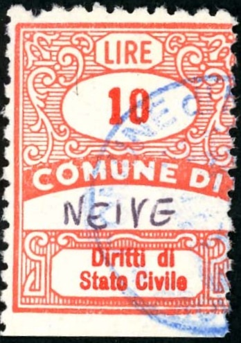 Marca da Bollo del Comune di NEIVE su Carta Bianca di dimensioni 22,5 x 29 mm