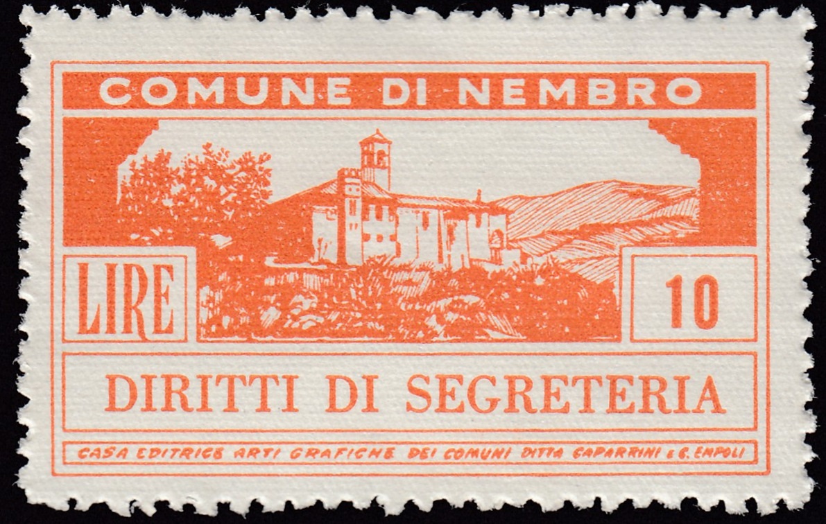 Marca da Bollo del Comune di NEMBRO su Carta Bianca di dimensioni 41 x 24 mm