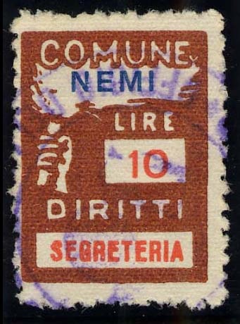 Marca da Bollo del Comune di NEMI su Carta Bianca Sottile di dimensioni 18 x 25 mm