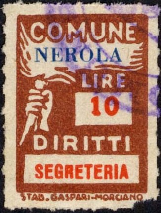 Marca da Bollo del Comune di NEROLA su Carta Bianca di dimensioni 18 x 26 mm