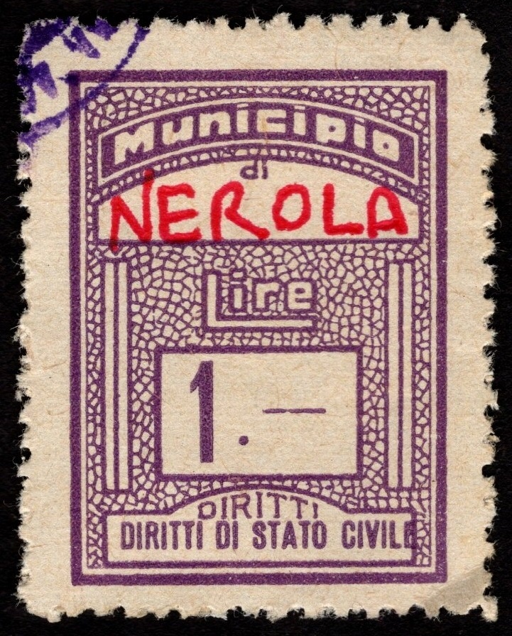 Marca da Bollo del Comune di NEROLA su Carta Bianca di dimensioni 23 x 29 mm