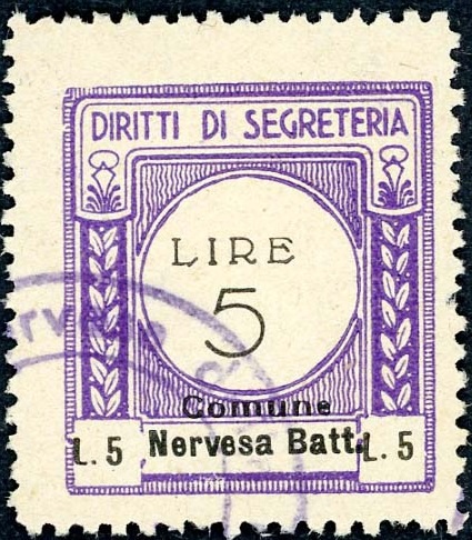 Marca da Bollo del Comune di NERVESA DELLA BATTAGLIA su Carta Bianca di dimensioni mm