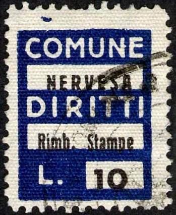 Marca da Bollo del Comune di NERVESA DELLA BATTAGLIA su Carta Bianca di dimensioni 18,5 x 26 mm