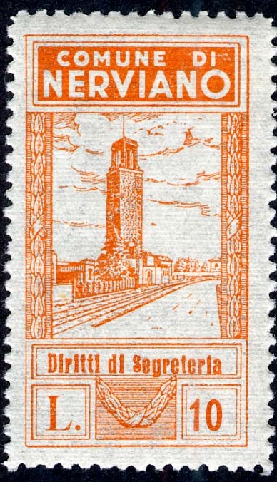 Marca da Bollo del Comune di NERVIANO su Carta Bianca Sottile di dimensioni 22 x 40,5 mm