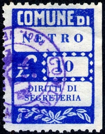 Marca da Bollo del Comune di NETRO su Carta Bianca Sottile di dimensioni 20 x 28 mm