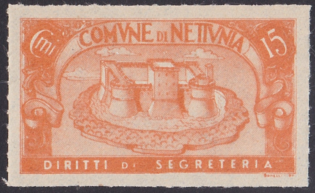 Marca da Bollo del Comune di NETTUNIA su Carta Bianca di dimensioni 40,5 x 22,5 mm