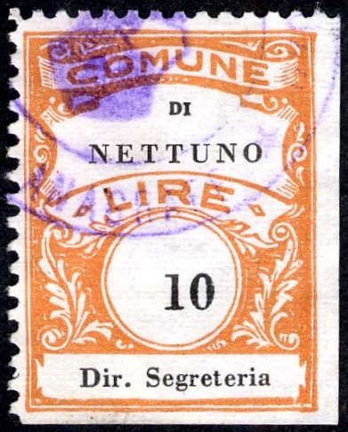 Marca da Bollo del Comune di NETTUNO su Carta Bianca di dimensioni 22,5 x 29 mm