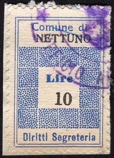 Marca da Bollo del Comune di NETTUNO su Carta Bianca di dimensioni 19,5 x 28,5 mm