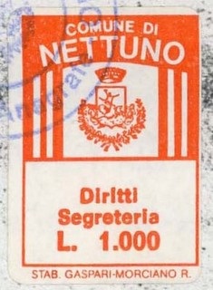 Marca da Bollo del Comune di NETTUNO su Carta Bianca di dimensioni 18 X 30 mm