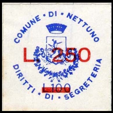Marca da Bollo del Comune di NETTUNO su Carta Bianca di dimensioni 23 x 23 mm