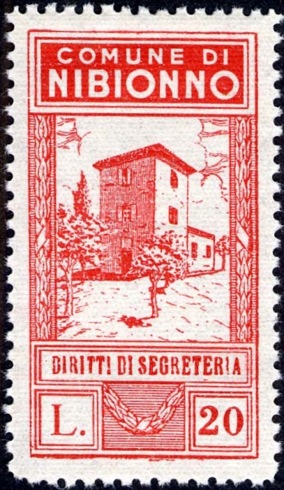 Marca da Bollo del Comune di NIBIONNO su Carta Bianca di dimensioni 22 x 41 mm