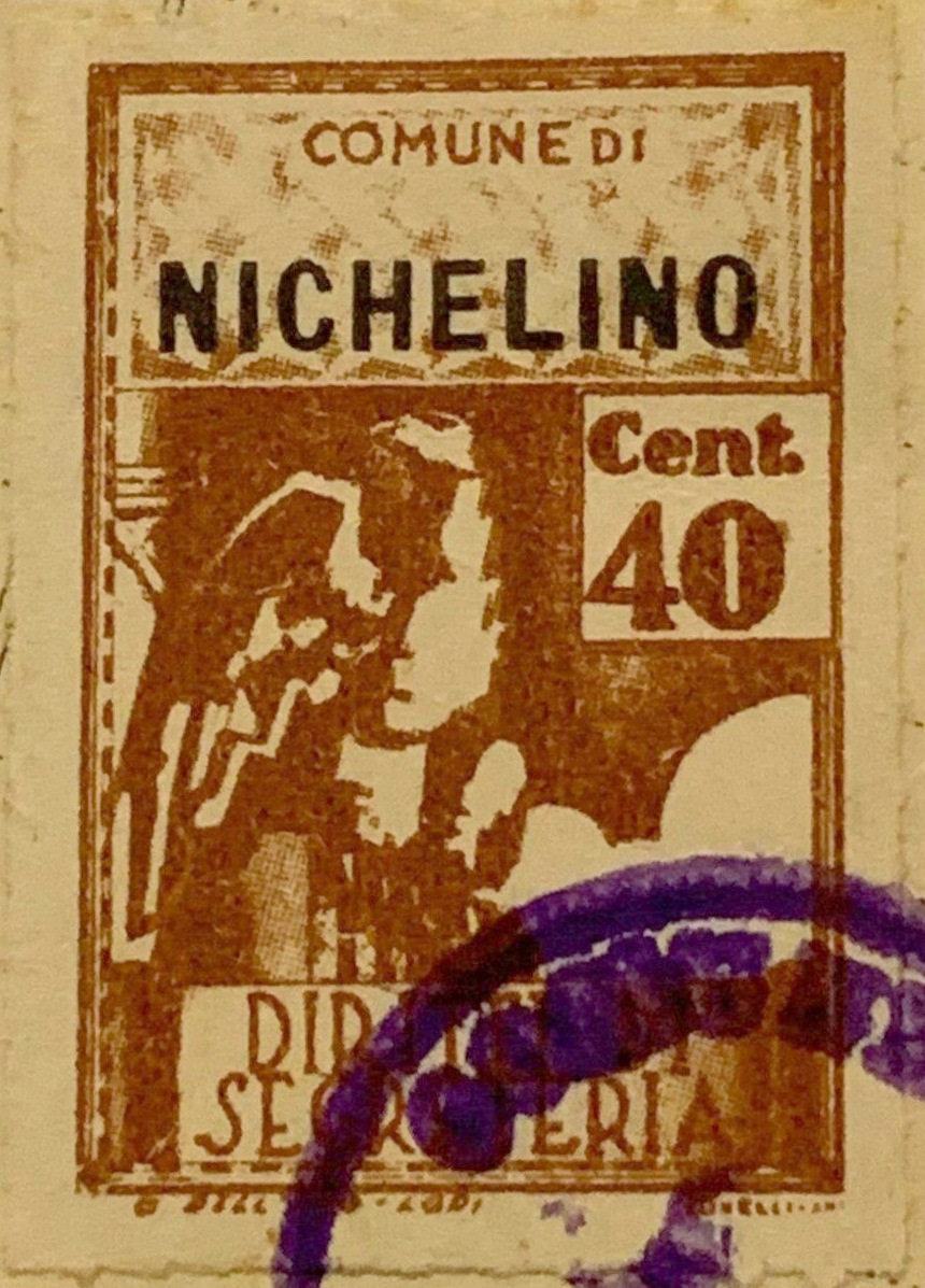 Marca da Bollo del Comune di NICHELINO su Carta Bianca Sottile di dimensioni 21 X 32 mm