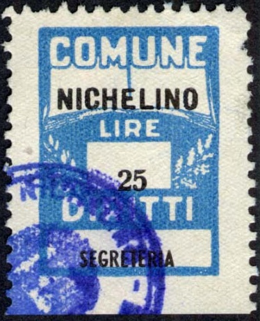 Marca da Bollo del Comune di NICHELINO su Carta Bianca di dimensioni 18,5 x 25 mm