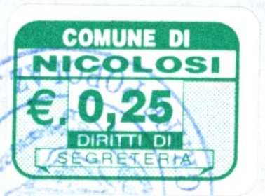 Marca da Bollo del Comune di NICOLOSI su Carta Bianca di dimensioni 21 x 15 mm