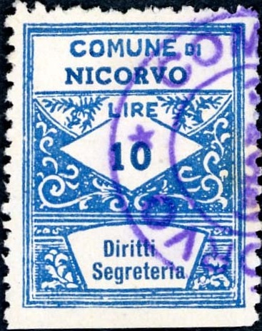Marca da Bollo del Comune di NICORVO su Carta Bianca di dimensioni 21,5 x 28 mm