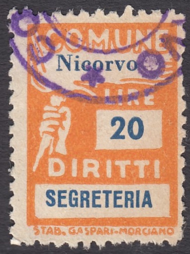 Marca da Bollo del Comune di NICORVO su Carta Bianca di dimensioni 18 x 26 mm