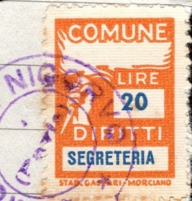 Marca da Bollo del Comune di NICORVO su Carta Bianca di dimensioni 18 x 26 mm