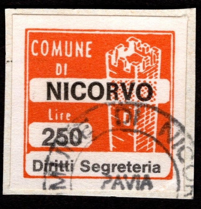 Marca da Bollo del Comune di NICORVO su Carta Bianca di dimensioni 20 x 20 mm