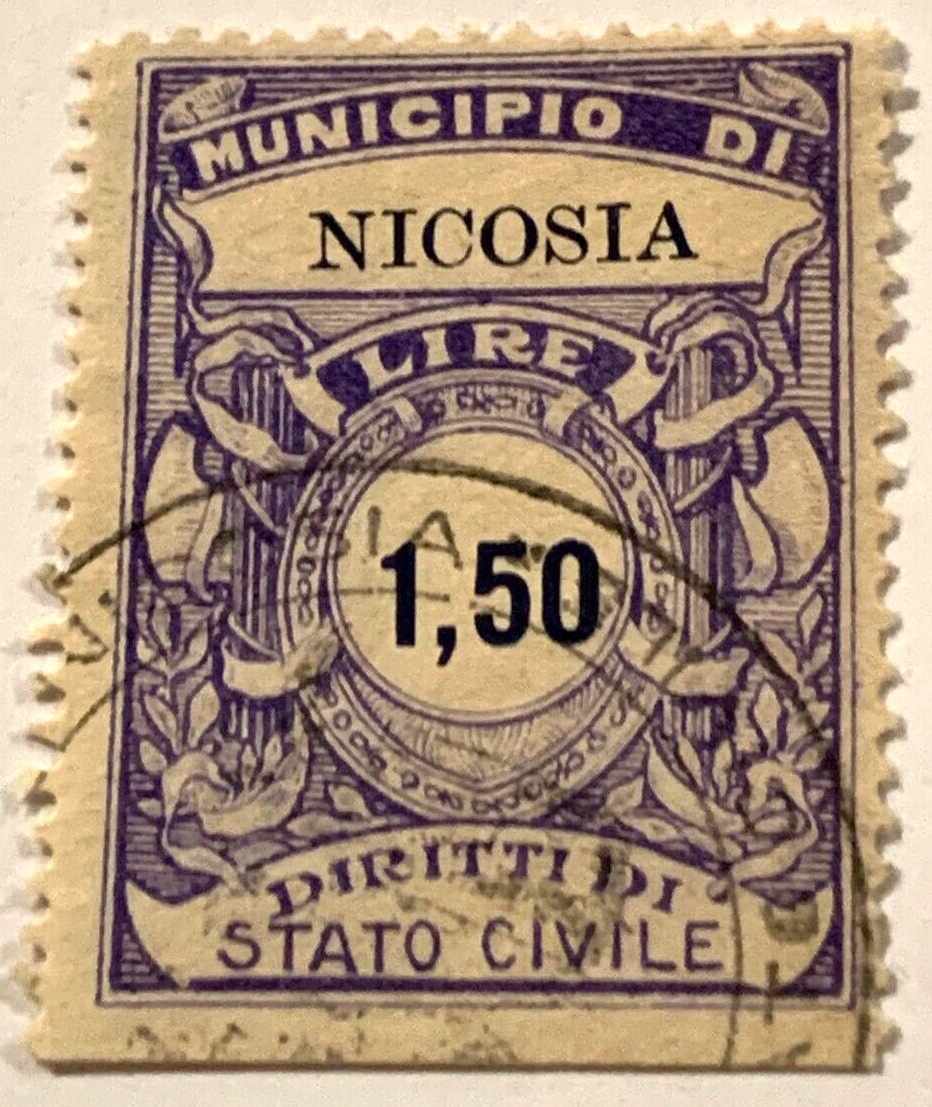 Marca da Bollo del Comune di NICOSIA su Carta Bianca di dimensioni 23 x 29 mm