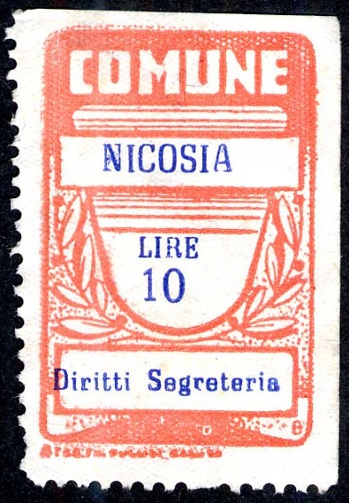 Marca da Bollo del Comune di NICOSIA su Carta Bianca Sottile di dimensioni mm