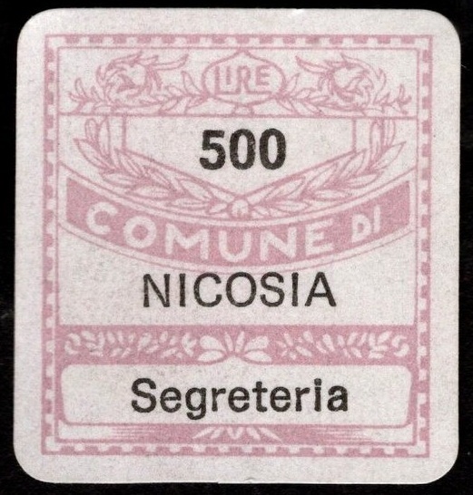 Marca da Bollo del Comune di NICOSIA su Carta Bianca di dimensioni 20 x 20 mm
