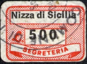 Marca da Bollo del Comune di NIZZA DI SICILIA su Carta Bianca di dimensioni 19 x 14 mm