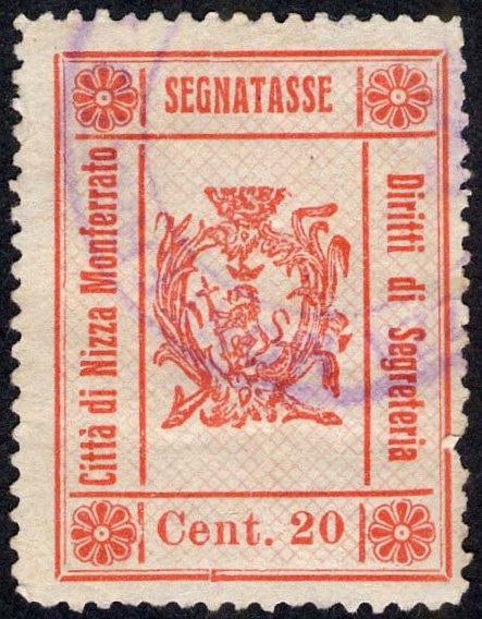 Marca da Bollo del Comune di NIZZA MONFERRATO su Carta Bianca di dimensioni 23 X 33 mm