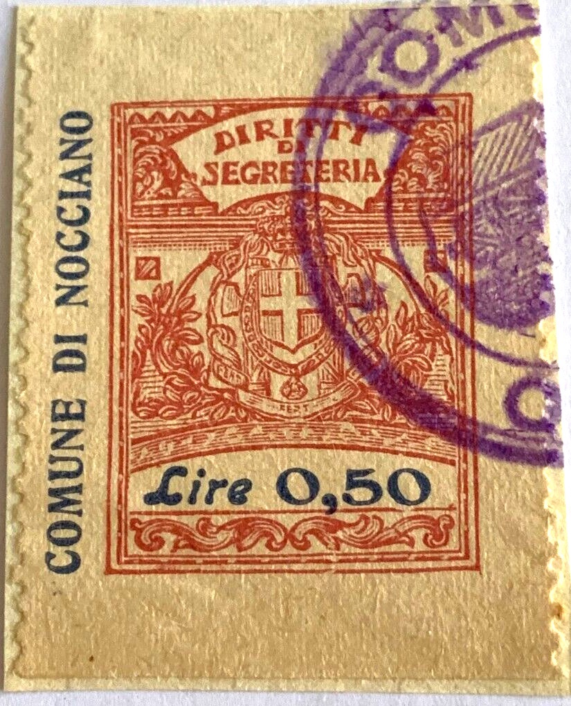 Marca da Bollo del Comune di NOCCIANO su Carta Colorata di dimensioni 21 x 29 mm