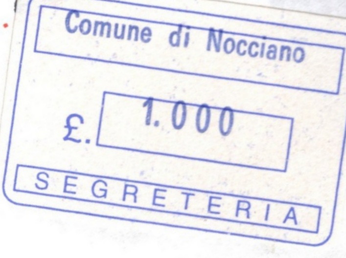 Marca da Bollo del Comune di NOCCIANO su Carta Bianca di dimensioni 22 x 14 mm