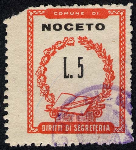 Marca da Bollo del Comune di NOCETO su Carta Bianca di dimensioni 20,5 x 26,5 mm