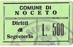 Marca da Bollo del Comune di NOCETO su Carta Verde di dimensioni 28,5 x 17,5 mm