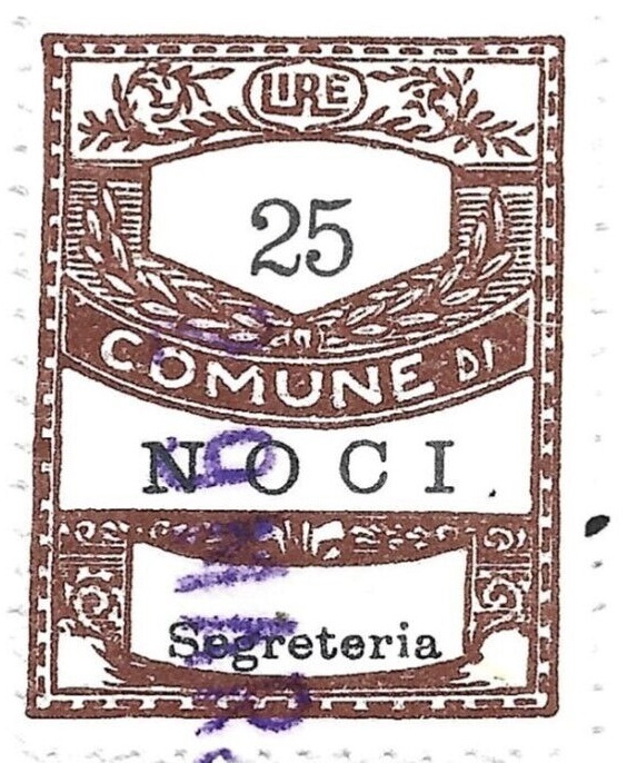 Marca da Bollo del Comune di NOCI su Carta Bianca di dimensioni 22 x 29 mm