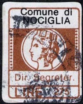 Marca da Bollo del Comune di NOCIGLIA su Carta Bianca di dimensioni 16 x 20 mm