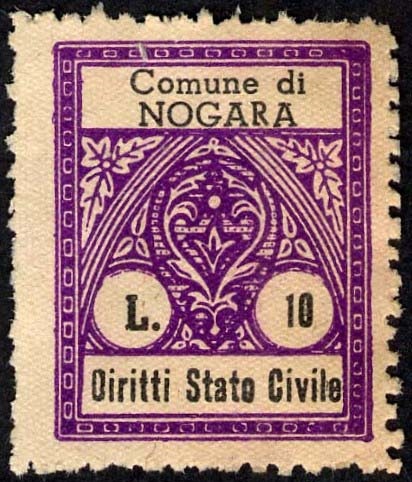 Marca da Bollo del Comune di NOGARA su Carta Bianca Sottile di dimensioni 22 x 27,5 mm