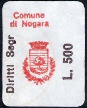 Marca da Bollo del Comune di NOGARA su Carta Bianca di dimensioni 18 x 23 mm