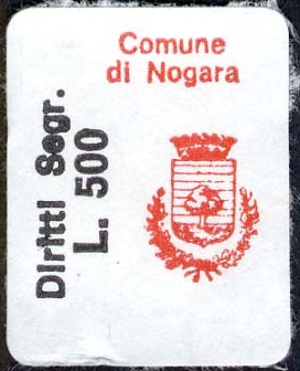 Marca da Bollo del Comune di NOGARA su Carta Bianca di dimensioni 18 x 23 mm