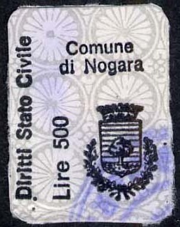 Marca da Bollo del Comune di NOGARA su Carta Bianca di dimensioni 17,5 x 23 mm