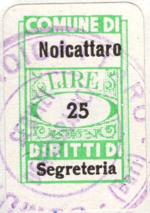 Marca da Bollo del Comune di NOICATTARO su Carta Bianca di dimensioni 18,5 x 29 mm