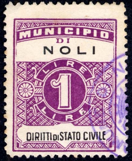 Marca da Bollo del Comune di NOLI su Carta Bianca Sottile di dimensioni 22,5 x 29 mm