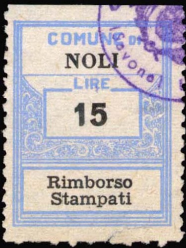 Marca da Bollo del Comune di NOLI su Carta Bianca di dimensioni 22 x 28,5 mm