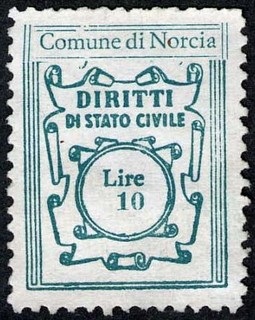 Marca da Bollo del Comune di NORCIA su Carta Bianca di dimensioni 20 x 26 mm