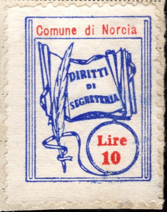 Marca da Bollo del Comune di NORCIA su Carta Bianca di dimensioni 20 x 26 mm