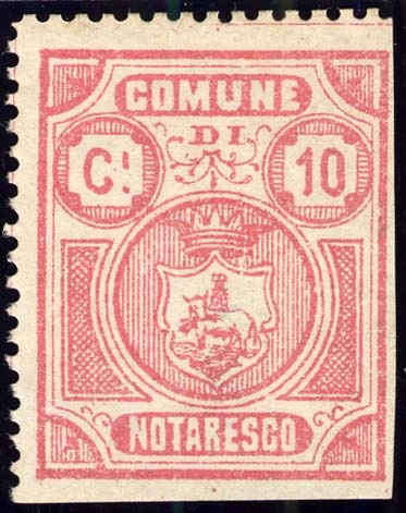 Marca da Bollo del Comune di NOTARESCO su Carta Bianca Sottile di dimensioni 22 x 27,5 mm