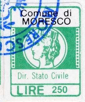 Marca da Bollo del Comune di NOTARESCO su Carta Bianca di dimensioni 16 x 20 mm