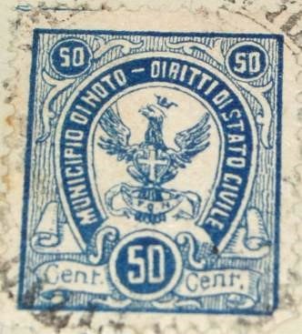 Marca da Bollo del Comune di NOTO su Carta Bianca Sottile di dimensioni 21 x 25 mm