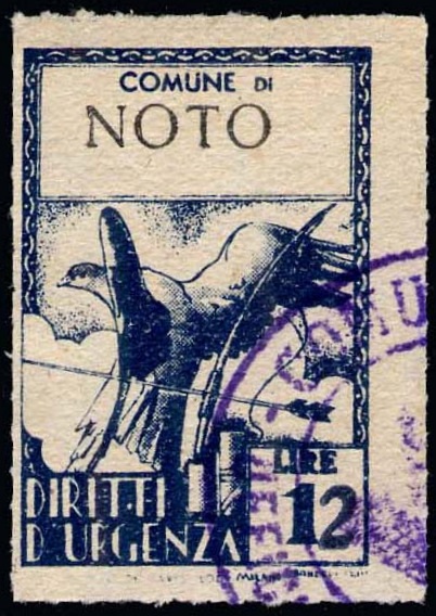 Marca da Bollo del Comune di NOTO su Carta Bianca Sottile di dimensioni 21 X 32 mm